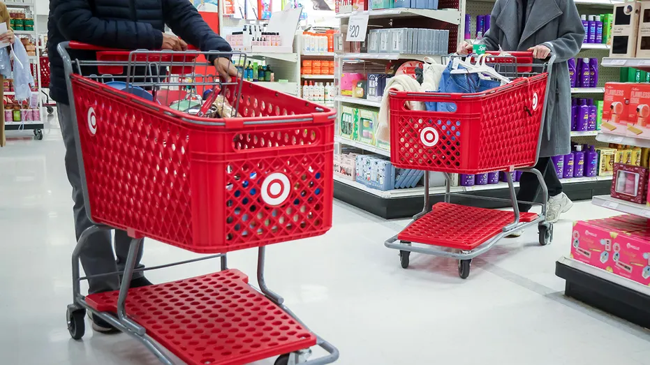 Les acheteurs poussent des chariots dans un magasin Target