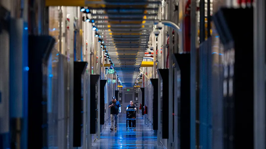 ASHBURN, VA - 9 MAI : Des gens marchent dans les couloirs du centre de données Equinix à Ashburn, en Virginie, le 9 mai 2024. (Amanda Andrade-Rhoades pour le Washington Post via Getty Images)