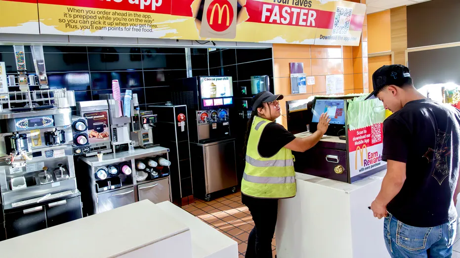 Un employé et client de McDonald's.