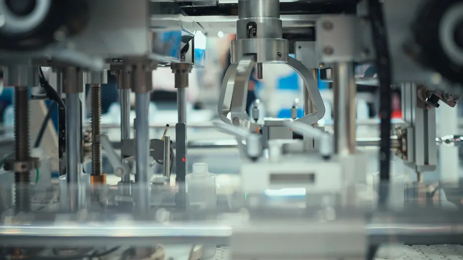 Gros plan d'un bras robotique ou d'un système automatisé manipulant avec précision de minuscules composants,